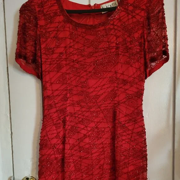 open lace back dress Silk Oleg Cassini Vintage Dress With Colorful Sequins & Beaded 4/6